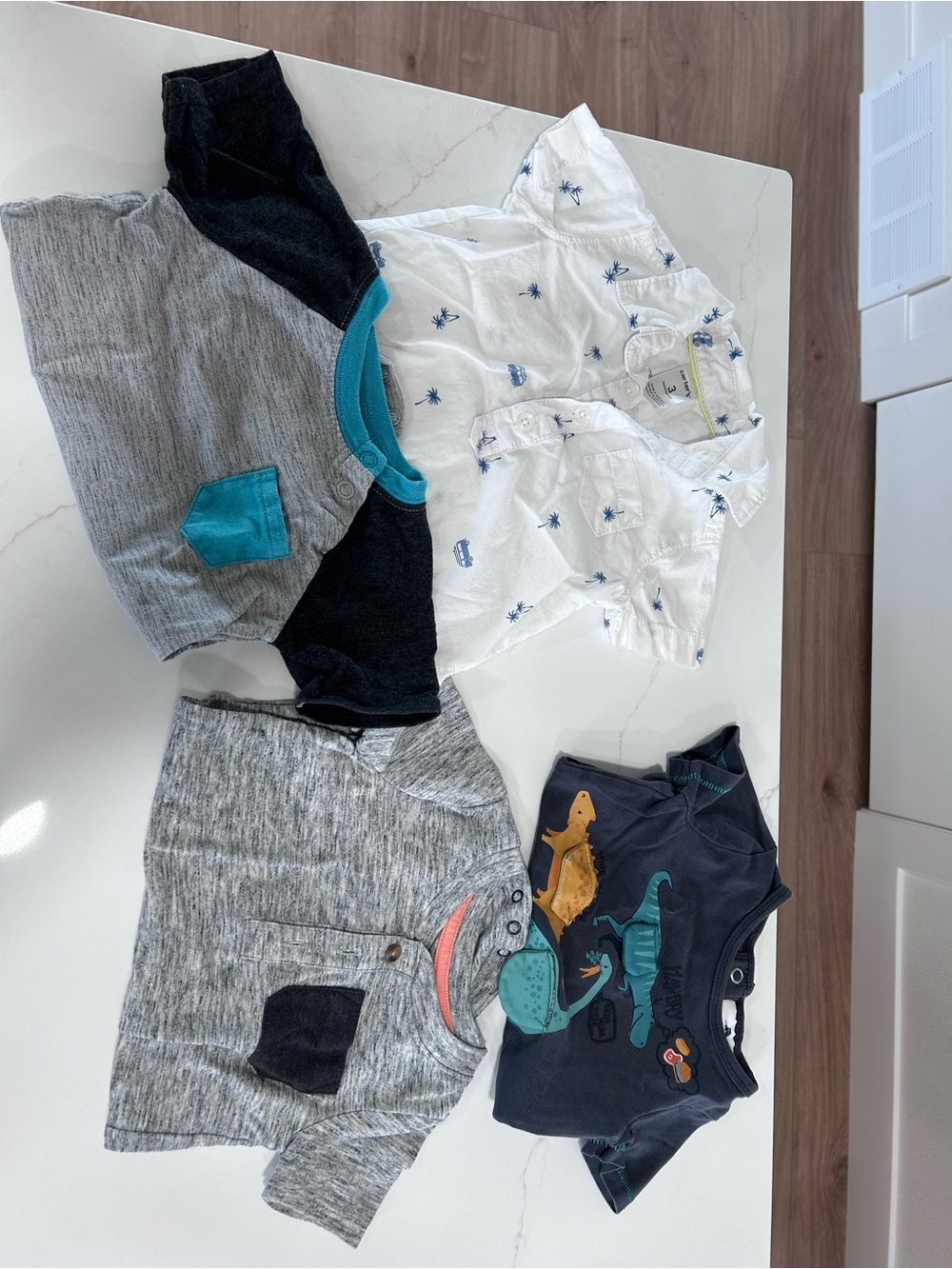3 Month - Mixed Short-Sleeve Tops - Neutral Gray, White & Navy